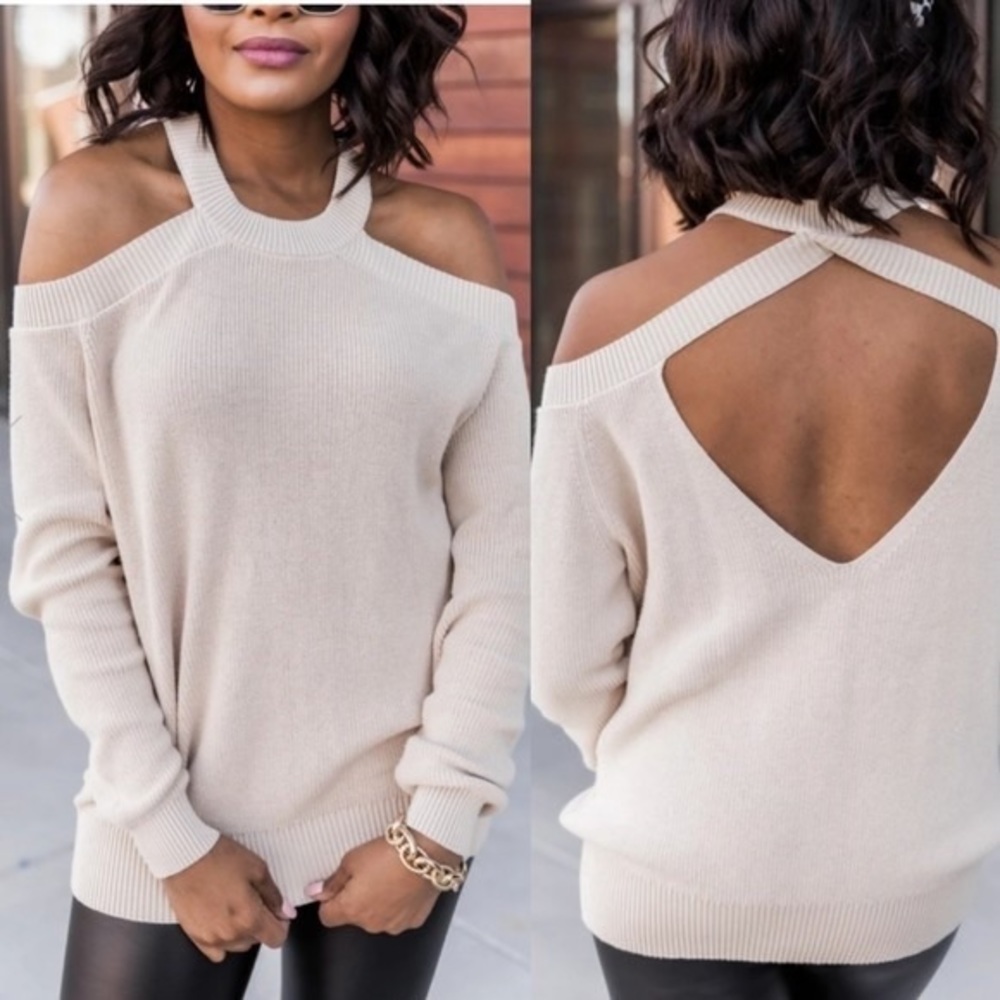 Open Shoulder Cream Sweater